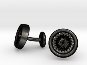 Jet Engine Turbine Cufflinks in Matte Black Steel