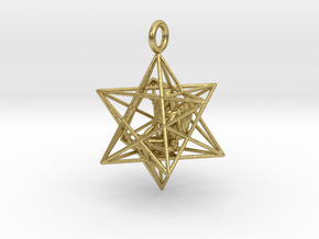Angel Starship Stellated Dodecahedron w window 30m in Natural Brass