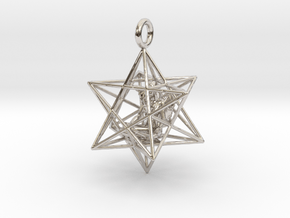 Angel Starship Stellated Dodecahedron w window 30m in Rhodium Plated Brass