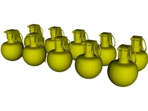 1/16 scale M-67 fragmentation grenades x 10 in Clear Ultra Fine Detail Plastic