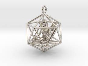 Angel in Icosahedron 35mm in Rhodium Plated Brass