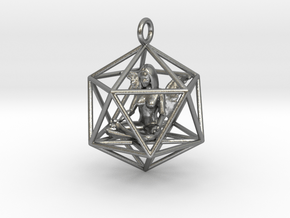 Angel in Icosahedron 35mm in Natural Silver