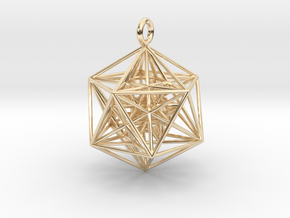 Nested Icosa Dodeca Icosa - 35mm in 14k Gold Plated Brass