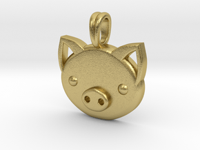 Piggy Head Charm Animal Jewelry Pendant in Natural Brass