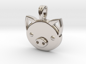 Piggy Head Charm Animal Jewelry Pendant in Platinum