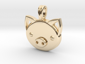 Piggy Head Charm Animal Jewelry Pendant in 14K Yellow Gold