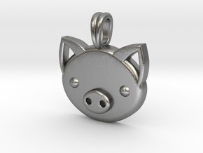 Piggy Head Charm Animal Jewelry Pendant in Natural Silver