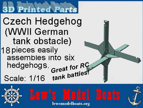 Czech Hedgehog 1/16 scale - makes six in White Natural Versatile Plastic: 1:16