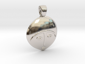 Afro mask [pendant] in Rhodium Plated Brass