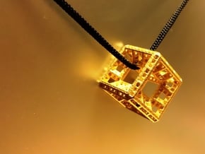 Fractal Hypercube Pendant in Polished Gold Steel