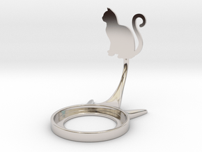 Animal Cat Curly in Rhodium Plated Brass