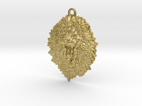 Roaring Lion face relief. Pendant 5cm in Natural Brass