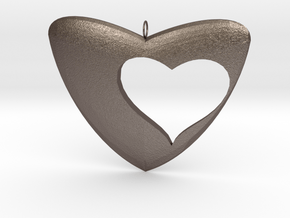 Cuore in Polished Bronzed-Silver Steel