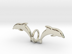 Twin Dolphin Pendant in 14k White Gold: Medium
