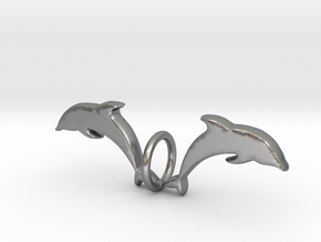 Twin Dolphin Pendant in Natural Silver: Medium