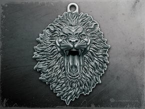 Roaring Lion face relief. Pendant 5cm in Antique Silver