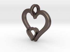 Heart Pendant in Polished Bronzed-Silver Steel: Small