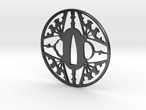 Tsuba-fans-print in Polished and Bronzed Black Steel
