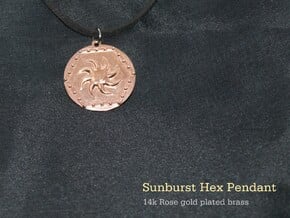 Sunburst Hex Pendant in 14k Rose Gold Plated Brass