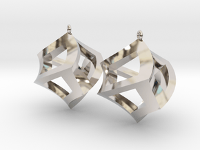 Twisted Cube Earrings in Rhodium Plated Brass