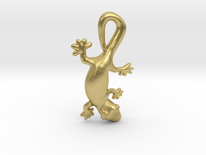 Cute Gecko Pendant in Natural Brass