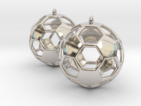Pair of Soccer Ball Earrings in Rhodium Plated Brass