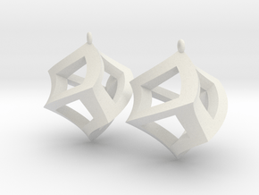Twisted Cube Earrings in White Premium Versatile Plastic