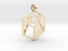 Geometric Striped Hexagon Pendant in 14k Gold Plated Brass