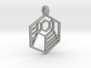 Geometric Striped Hexagon Pendant in Aluminum