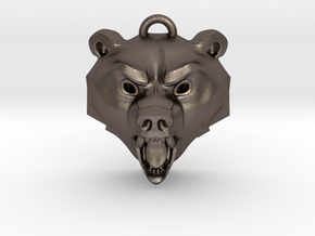 Bear Medallion (hollow version) large in Polished Bronzed-Silver Steel: Large
