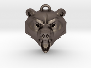 Bear Medallion (solid version) medium in Polished Bronzed-Silver Steel: Medium