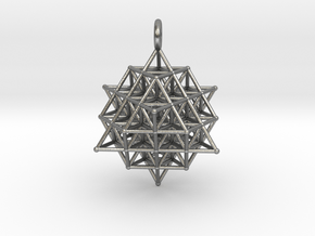 64 Tetrahedron Grid 35mm Pendant  in Natural Silver