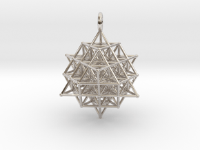64 Tetrahedron Grid 35mm Pendant  in Platinum