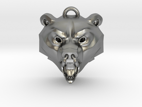 Bear Medallion (solid version) small in Natural Silver: Small