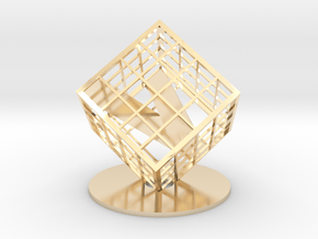 Customizable Name Plate trapped in a Lattice Cube in 14k Gold Plated Brass
