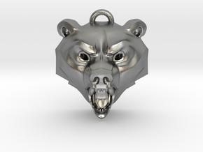 Bear Medallion (hollow version) small in Natural Silver: Small