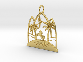 Desert Unicorn Pendant in Polished Brass: Medium