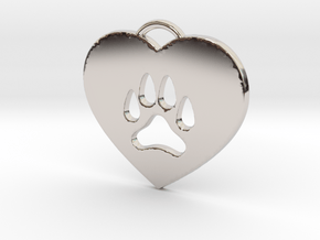 Heart Paw Pendant. in Platinum