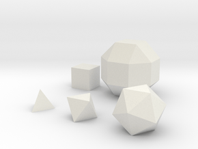 Solid Basic geometric shapes D4 D6 D8 D20 and D26 in White Natural Versatile Plastic