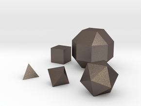 Solid Basic geometric shapes D4 D6 D8 D20 and D26 in Polished Bronzed-Silver Steel