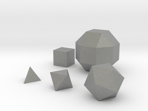 Solid Basic geometric shapes D4 D6 D8 D20 and D26 in Gray PA12