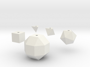 Basic geometric shapes D4 D6 D8 D20 D26 (hollow) in White Natural Versatile Plastic