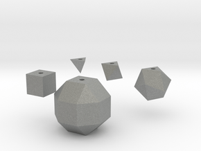 Basic geometric shapes D4 D6 D8 D20 D26 (hollow) in Gray PA12