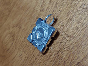 Portal Companion Cube Thin Pendant in Polished Silver