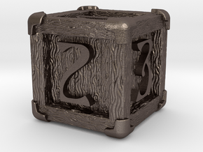 High Detailed Wood Dice with Numbers in Polished Bronzed-Silver Steel: Small