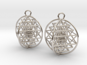 3D Sri Yantra Earrings 1"  in Platinum