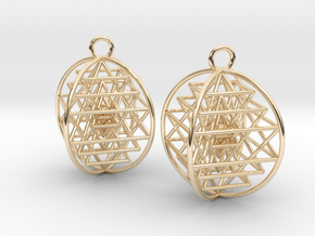 3D Sri Yantra Earrings 1"  in 14K Yellow Gold