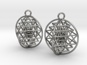 3D Sri Yantra Earrings 1"  in Natural Silver
