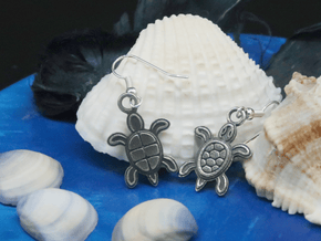 Tribal Turtle Earrings in Antique Silver