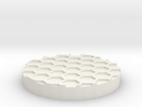 Hex Grid 1" Circular Miniature Base Plate in White Premium Versatile Plastic